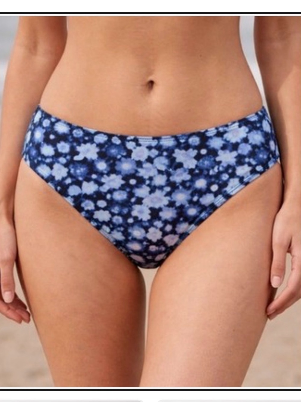 Ganni Blue Floral Print High-Waist Bikini Bottoms, Size 42